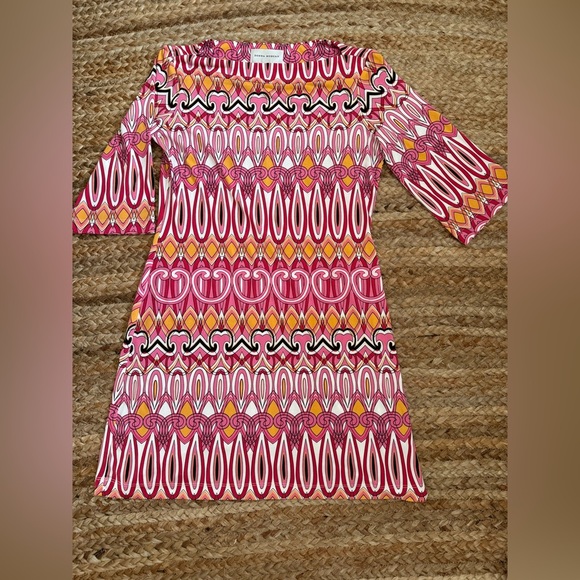 Donna Morgan Size 6 Pink & Orange Stretchy Retro Geometric Dress - Picture 1 of 8
